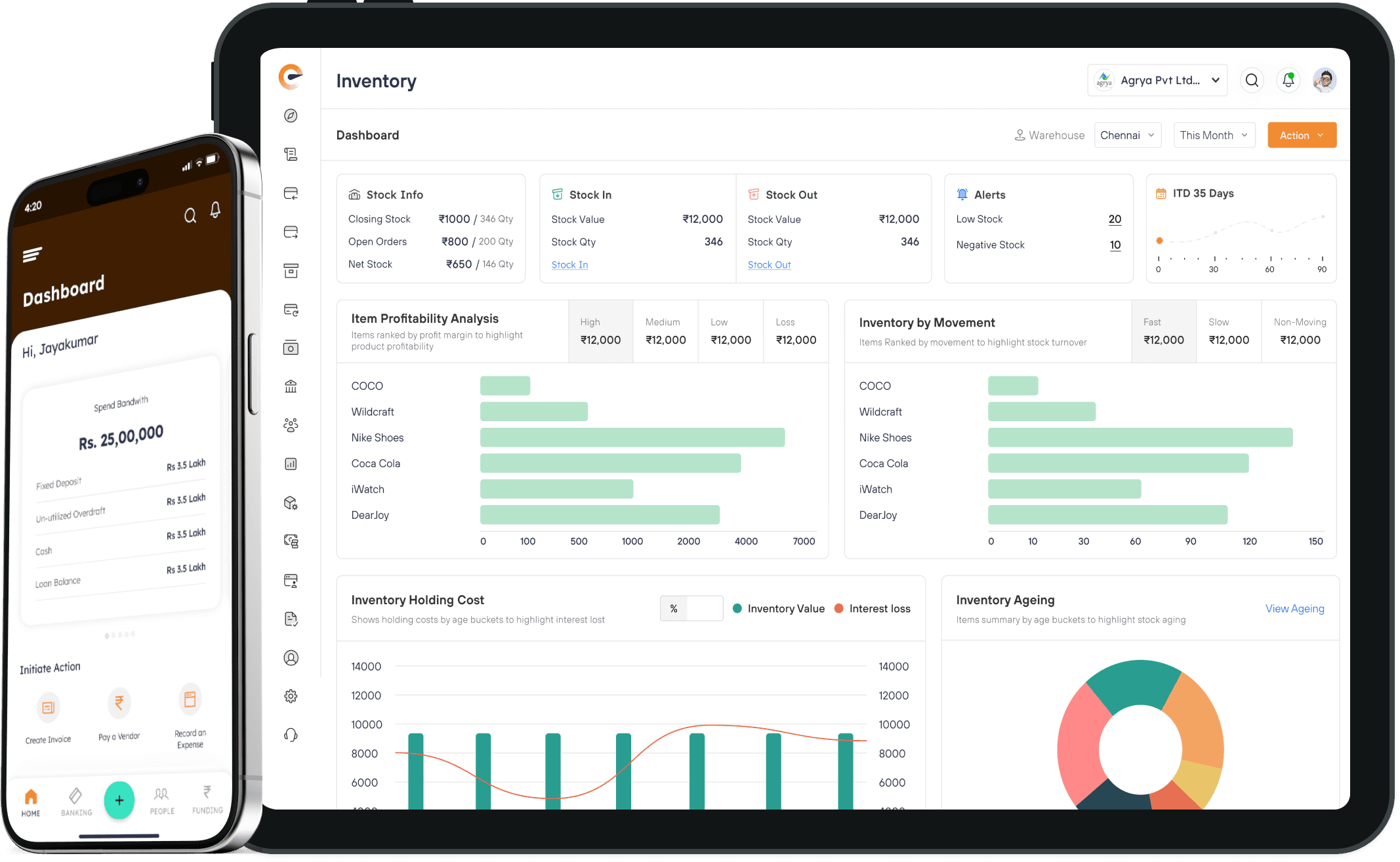 Effortless dashboard shown on a tablet and a phone