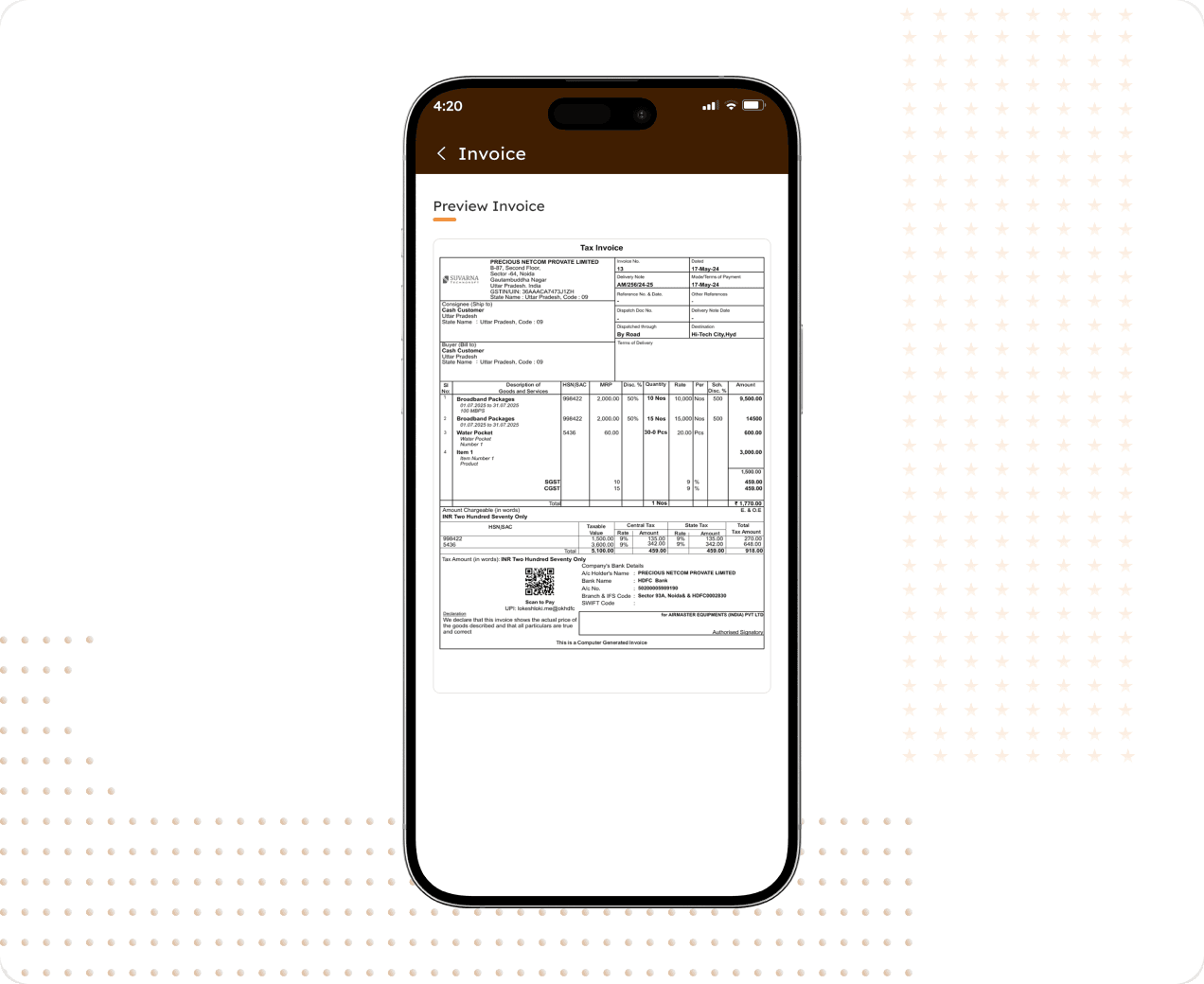 E-invoice with UPI QR code